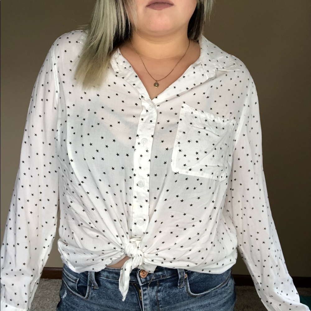 White Button Down with Black Stars